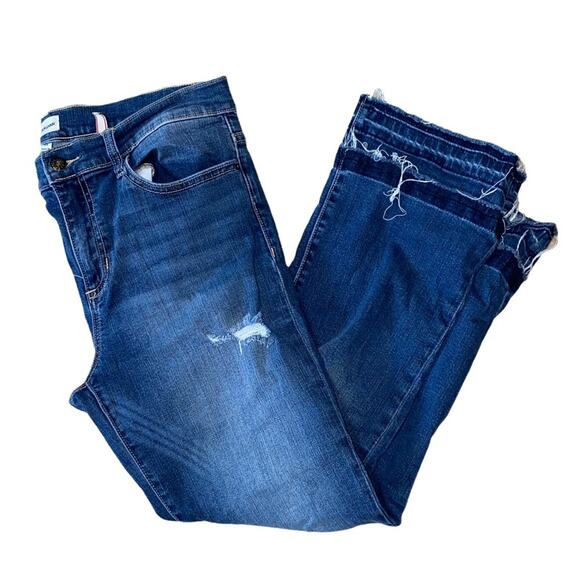 Sneak Peek Mid Rise Distressed Raw Hem Dark Rinse Cropped Jeans size 13 - Picture 1 of 8